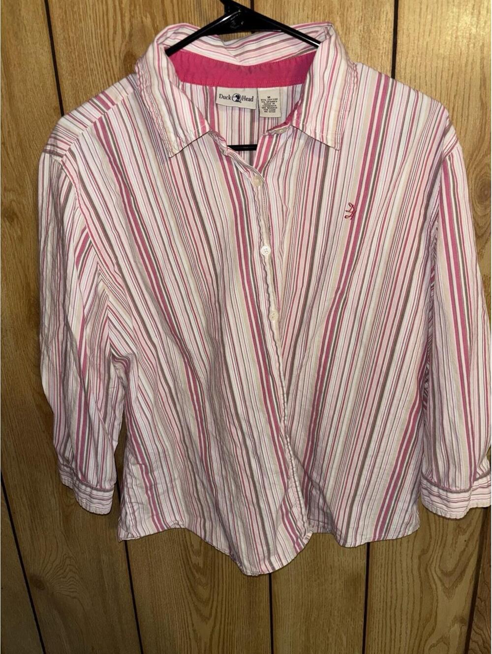 Duck Head Women’s Striped Long Sleeve Button Up Shirt Medium